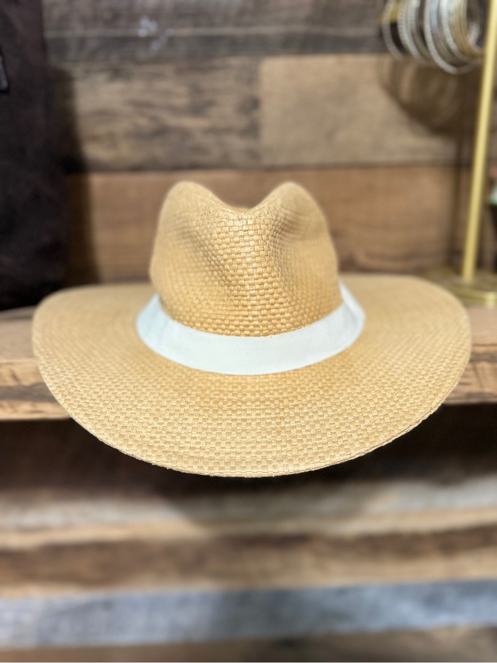 J. Crew Natural Straw Fedora with Light Tan Trim